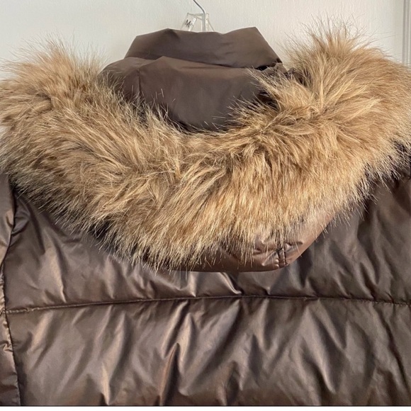 Vintage GAP brown Down puffer hooded fur collar parka jacket winter coat XL - Picture 13 of 15